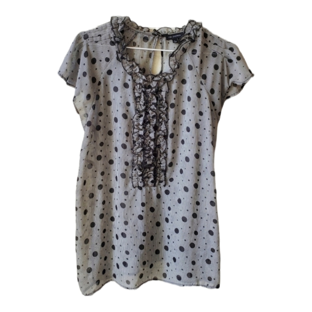 The Limited black and gray ruffle polka-dot top size large